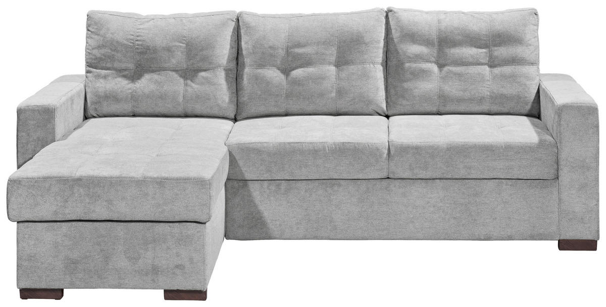 ECKSOFA Hellgrau Mikrovelours  - Hellgrau/Schwarz, Basics, Kunststoff/Textil (230/154cm) - MID.YOU