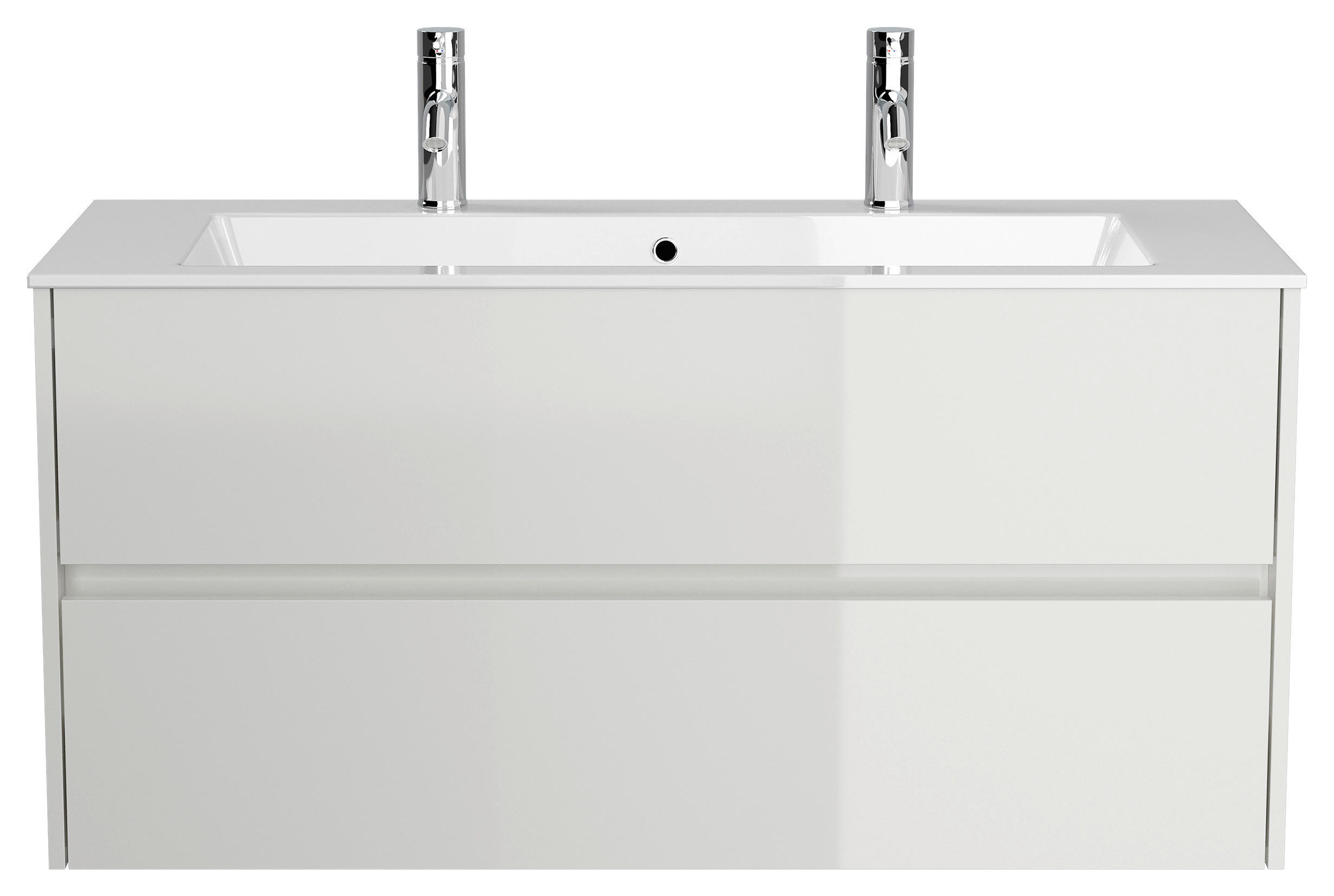 Thumbnail - Mid.you Waschtischkombi, Weiß Hochglanz, Holzwerkstoff, 2 Schubladen, 120x58.5x46.5 cm, hängend, Badezimmer, Waschbecken...