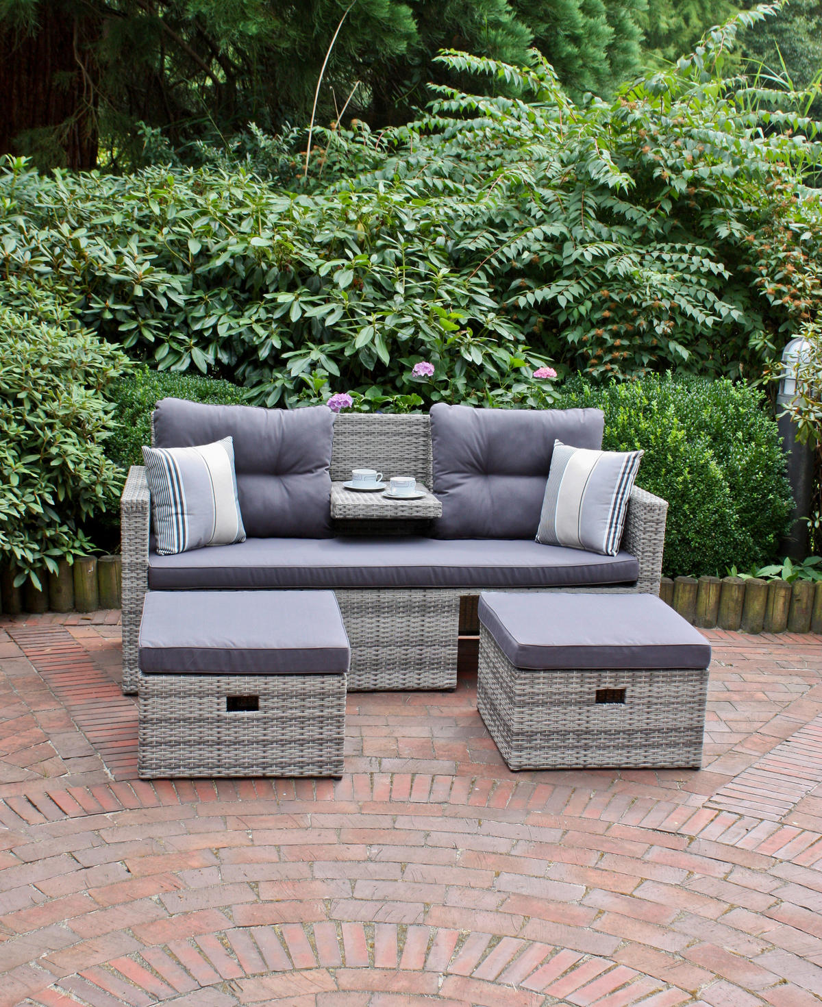 LOUNGEGARNITUR   180/86/75 cm Aluminium  - Hellgrau/Schwarz, Basics, Kunststoff/Textil (180/86/75cm) - Gardenson