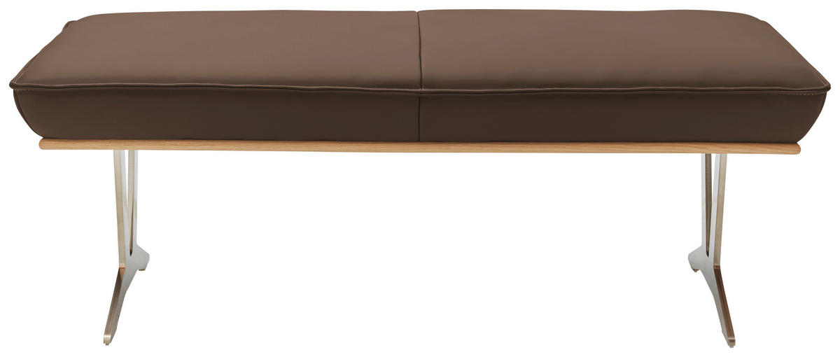 HOCKERBANK 130/49/54 cm  in Hellbraun  - Hellbraun/Edelstahlfarben, Design, Leder/Holz (130/49/54cm) - Ambiente