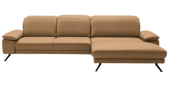 ECKSOFA in Echtleder Honig  - Schwarz/Honig, Design, Leder/Metall (332/193cm) - Dieter Knoll