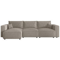 ECKSOFA Beige Cord Zierkissen, Rückenkissen, Schlaffunktion, Rücken echt  - Beige/Schwarz, MODERN, Kunststoff/Textil (350/168cm) - Xora