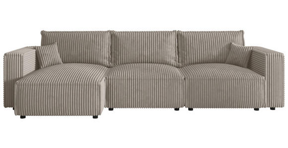 ECKSOFA Beige Cord Zierkissen, Rückenkissen, Schlaffunktion, Rücken echt  - Beige/Schwarz, MODERN, Kunststoff/Textil (350/168cm) - Xora
