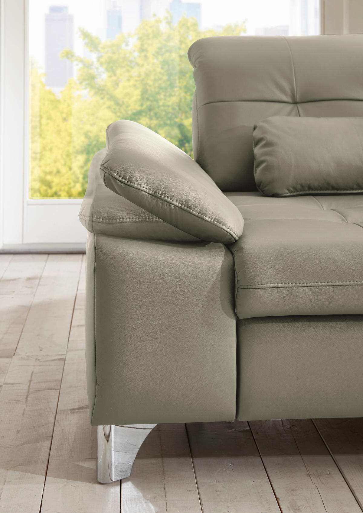 ECKSOFA Echtleder Hellgrau  - Hellgrau/Alufarben, Design, Leder/Metall (309/211cm) - Beldomo Speed