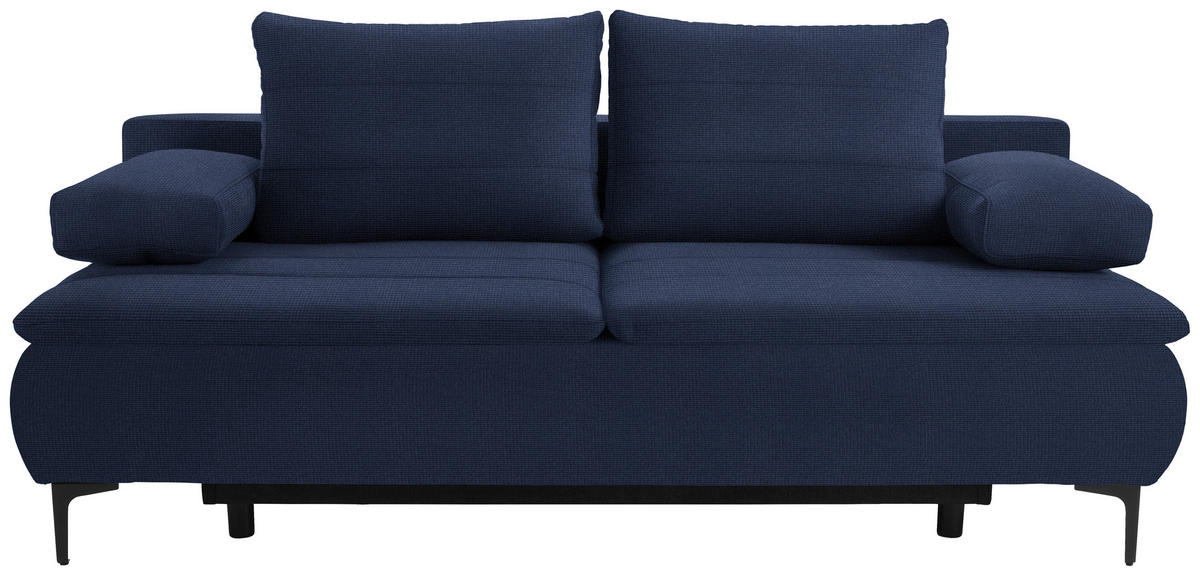 BOXSPRINGSOFA in Flachgewebe Dunkelblau  - Schwarz/Dunkelblau, Konventionell, Textil/Metall (204/93/100cm) - Livetastic