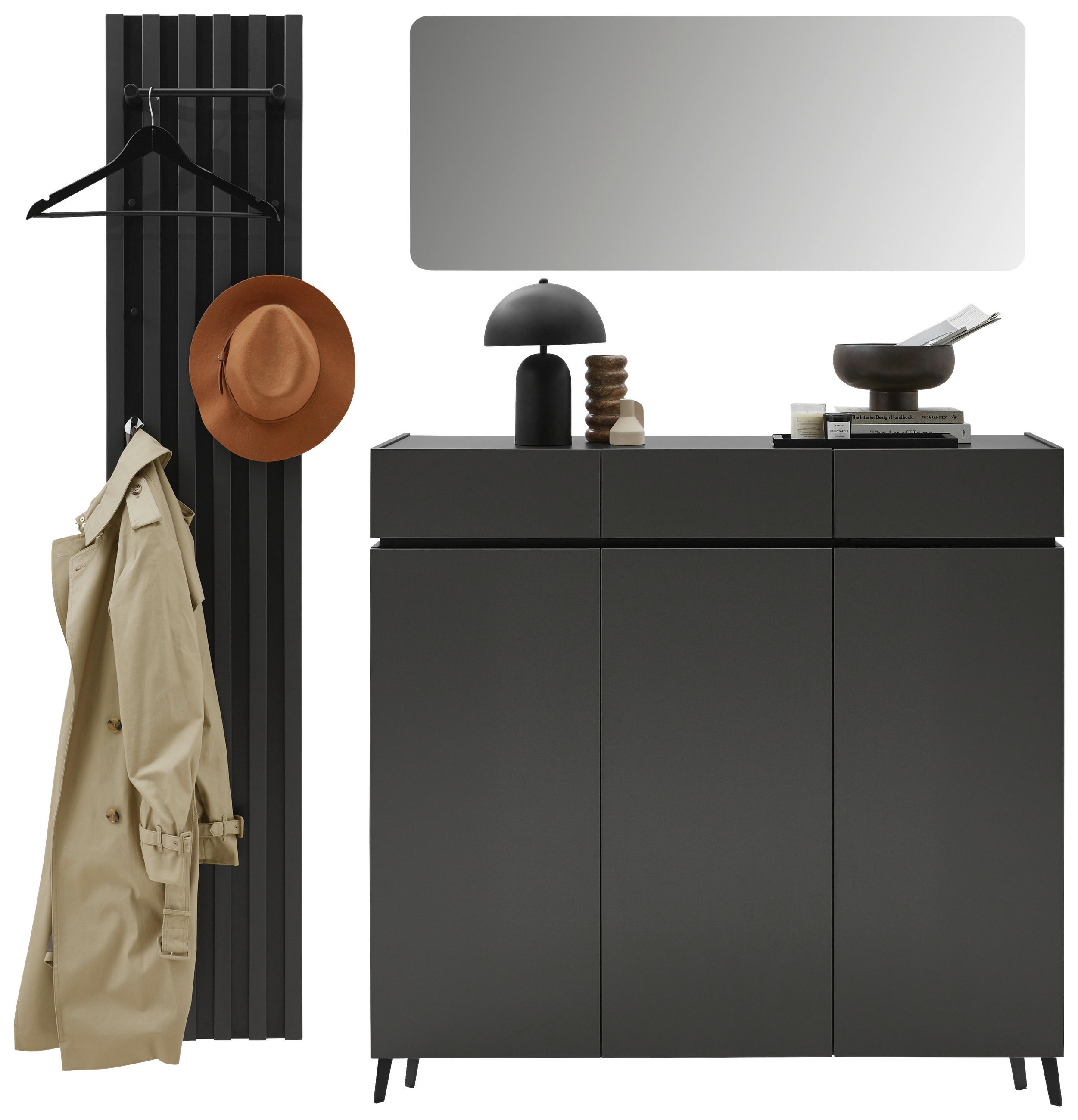GARDEROBE 3-teilig  in 180/199/40 cm  - Graphitfarben, Design, Holzwerkstoff (180/199/40cm) - Voleo