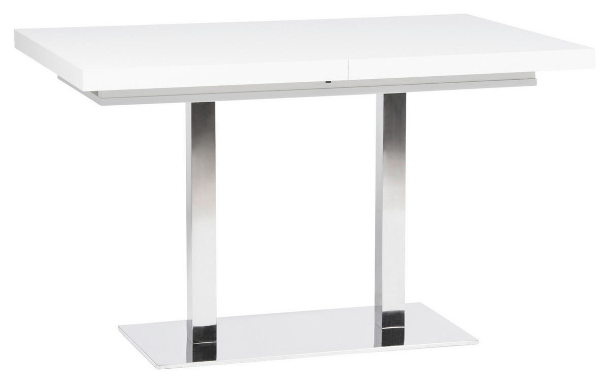 ESSTISCH Weiß, Edelstahlfarben rechteckig  ausziehbar  - Edelstahlfarben/Weiß, KONVENTIONELL, Holzwerkstoff/Metall (120/80/74cm) - MID.YOU