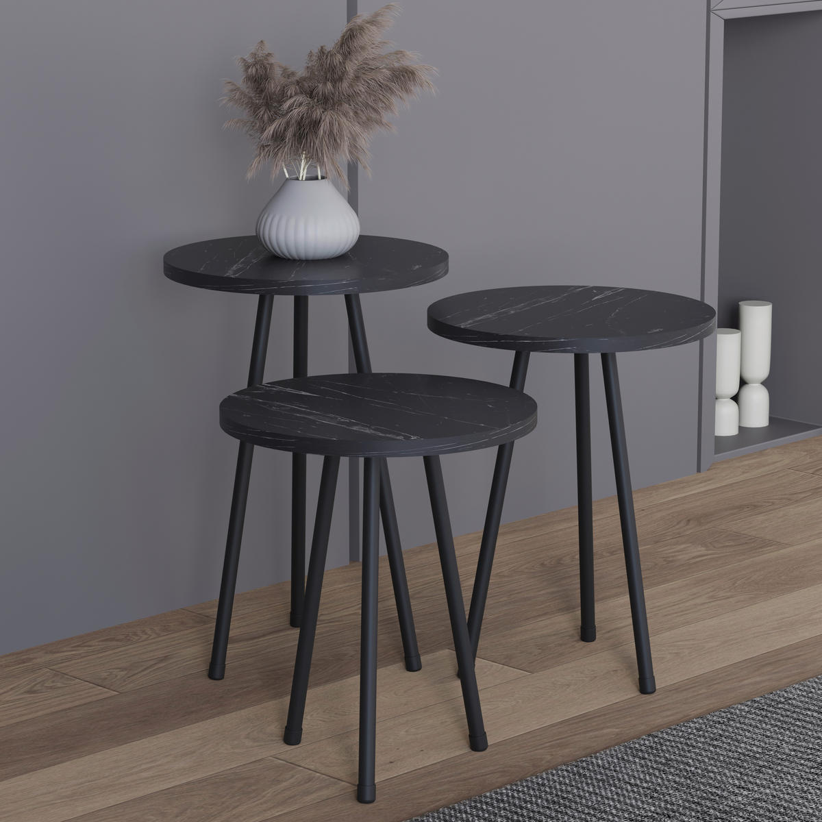 BEISTELLTISCHSET in Holzwerkstoff   - Schwarz, Design, Holzwerkstoff (35cm) - MID.YOU