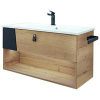 WASCHTISCHKOMBI 78 cm  - Eichefarben/Schwarz, KONVENTIONELL, Leder/Glas (78cm) - Sadena