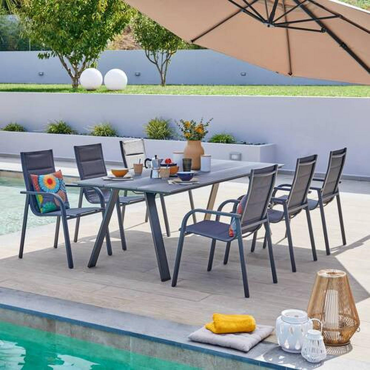 STAPELSESSEL in Metall, Textil Anthrazit, Schwarz  - Anthrazit/Schwarz, Basics, Textil/Metall (60/94/68cm) - Ambia Garden
