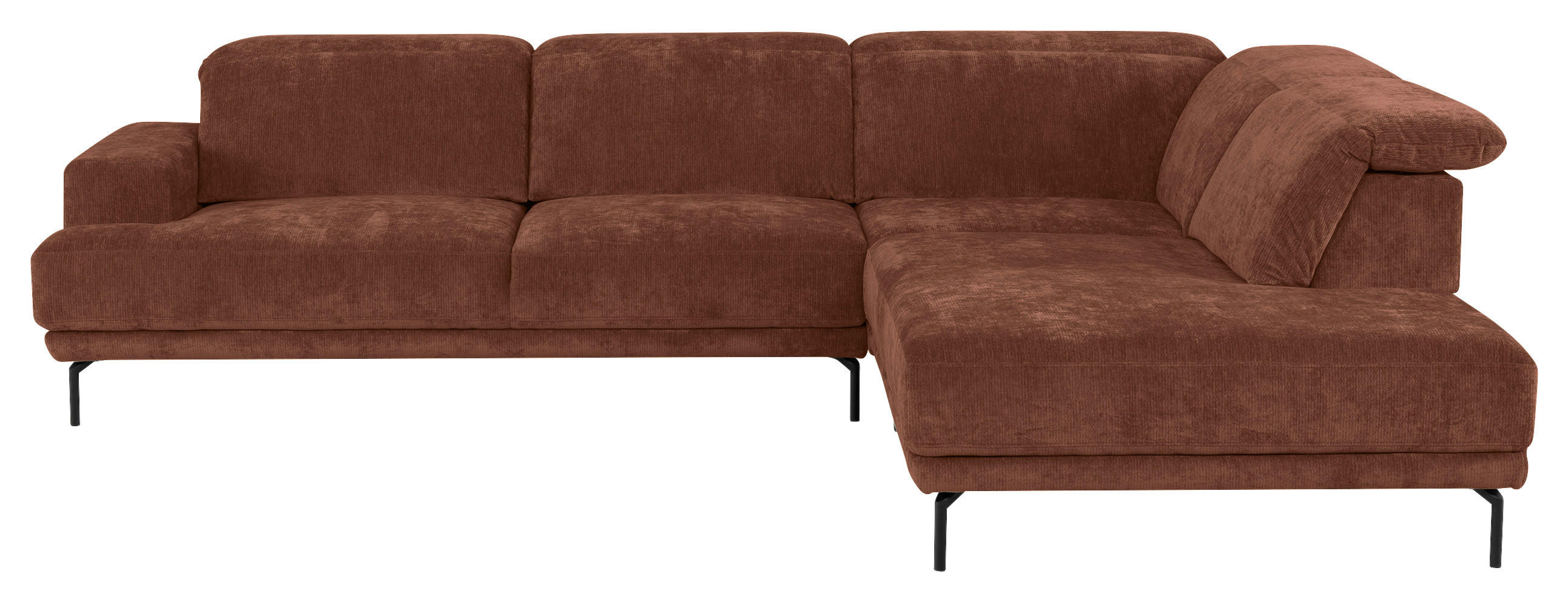 ECKSOFA Rotbraun Chenille Kopfteilverstellung, Sitztiefenverstellung  - Rotbraun/Schwarz, Design, Textil/Metall (307/243cm) - Xora