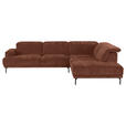 ECKSOFA Rotbraun Chenille Kopfteilverstellung, Sitztiefenverstellung  - Rotbraun/Schwarz, Design, Textil/Metall (307/243cm) - Xora