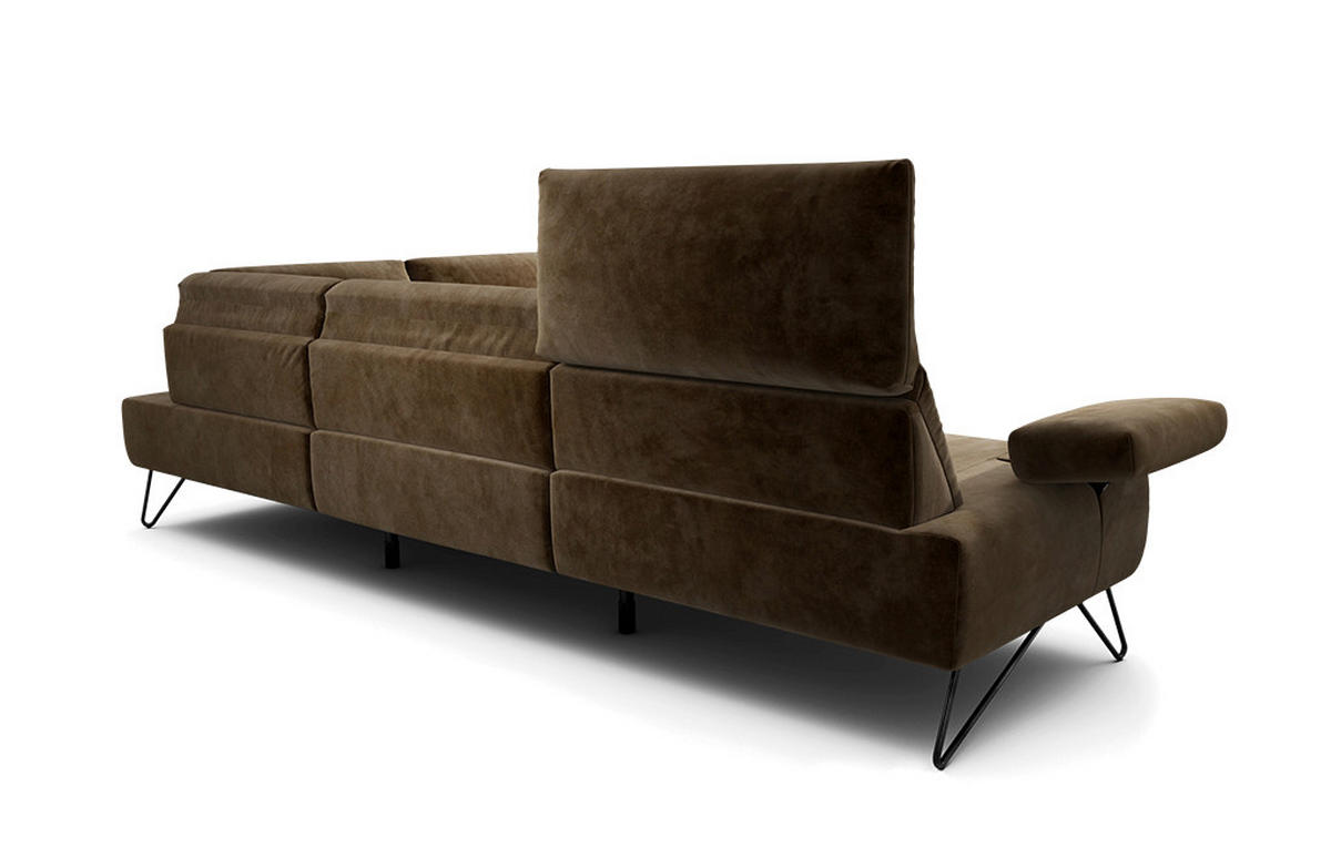 ECKSOFA Cosy Braun Samt  - Schwarz/Braun, Design, Textil/Metall (288-303/213cm) - SENSOO