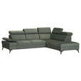 ECKSOFA Dunkelgrün Flachgewebe Rücken echt, Kopfteilverstellung, Sitzvorzug  - Dunkelgrün/Schwarz, MODERN, Textil/Metall (258/210cm) - Landscape