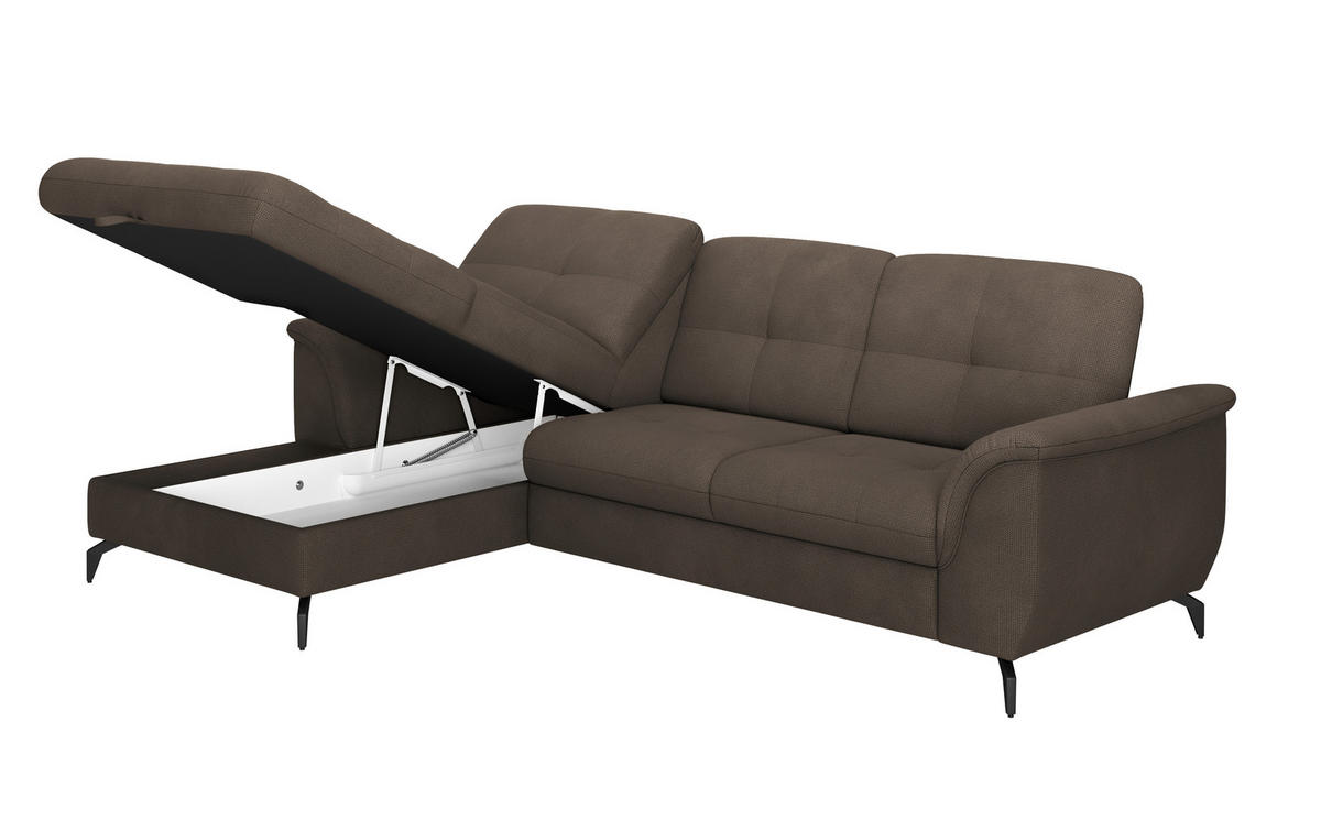 ECKSOFA ZORA E Dunkelbraun Flachgewebe  - Dunkelbraun/Schwarz, MODERN, Textil/Metall (164/262cm) - Sit & More