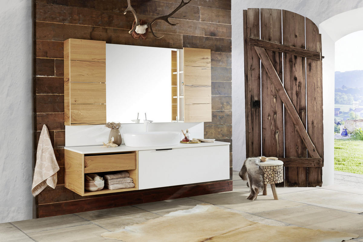 BADEZIMMER  in 180 cm  - Eichefarben/Weiß, KONVENTIONELL, Glas/Keramik (180cm) - Moderano