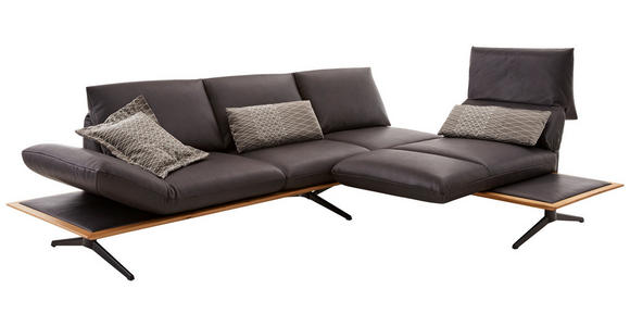 ECKSOFA in Echtleder Braun  - Schwarz/Braun, Design, Leder/Holz (205/282cm) - Dieter Knoll