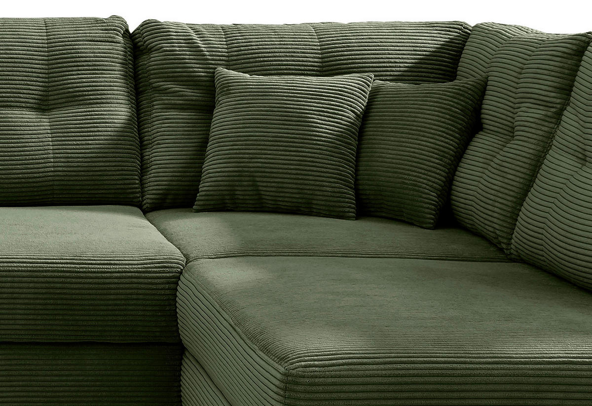 WOHNLANDSCHAFT in Cord Dunkelgrün  - Dunkelgrün/Naturfarben, Modern, Holz/Textil (176/338-352/206cm) - Livetastic