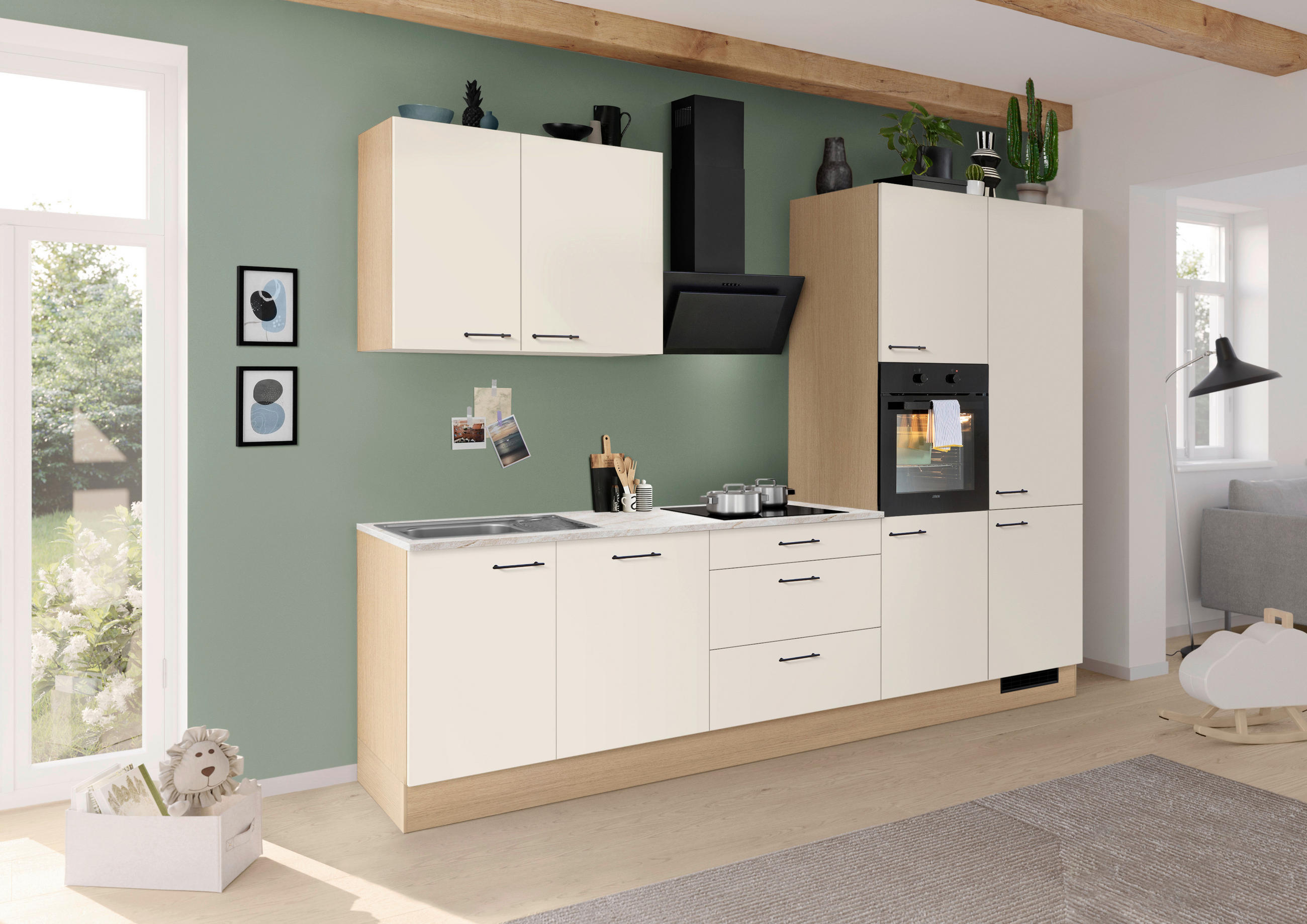 KÜCHENLEERBLOCK 310 cm   in Weiß, Eichefarben  - Edelstahlfarben/Eichefarben, Basics, Holzwerkstoff/Metall (310cm) - Venda