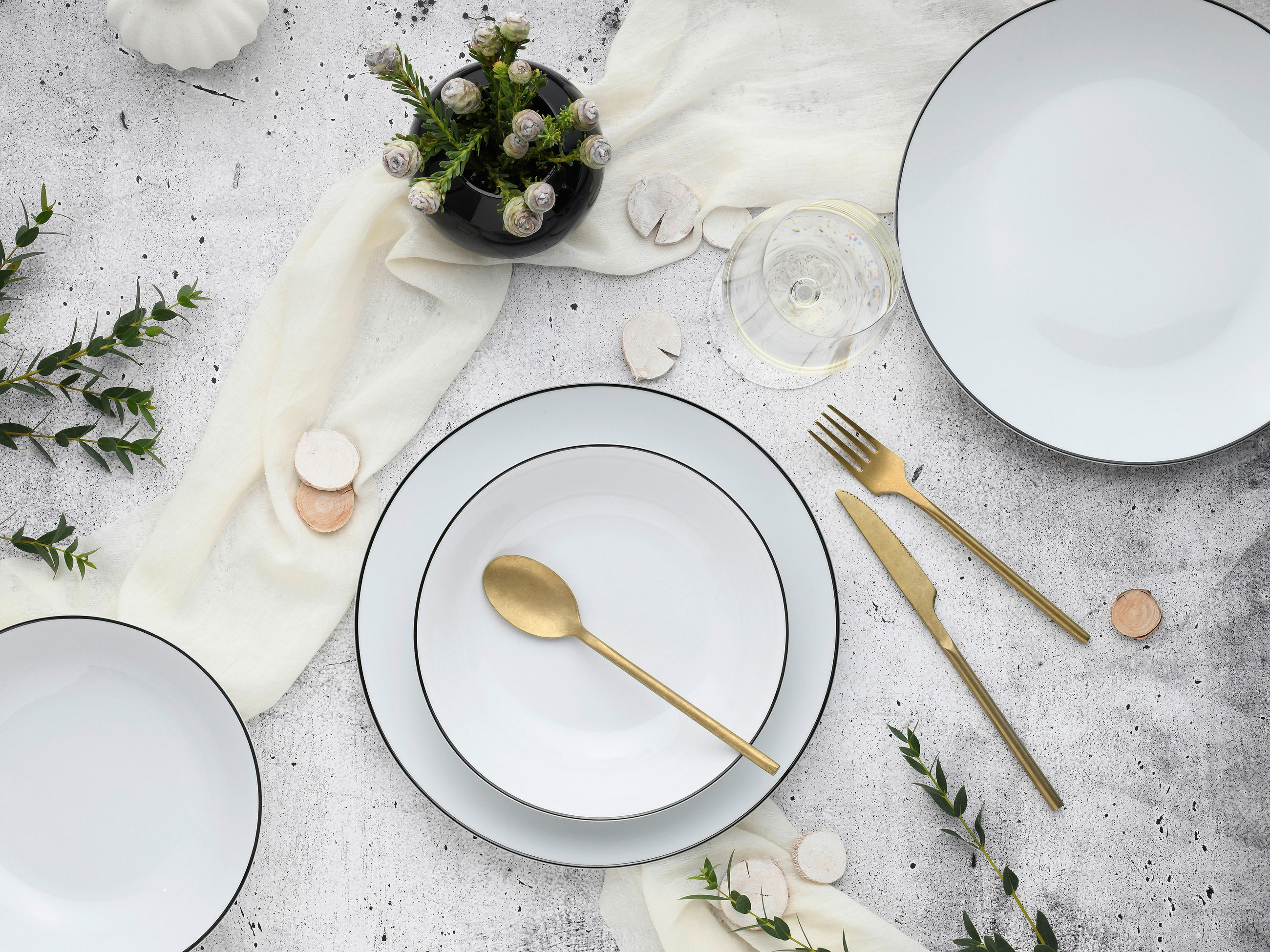 JEDÁLENSKÝ SERVIS, porcelán - čierna/biela, Basics, keramika - Creatable