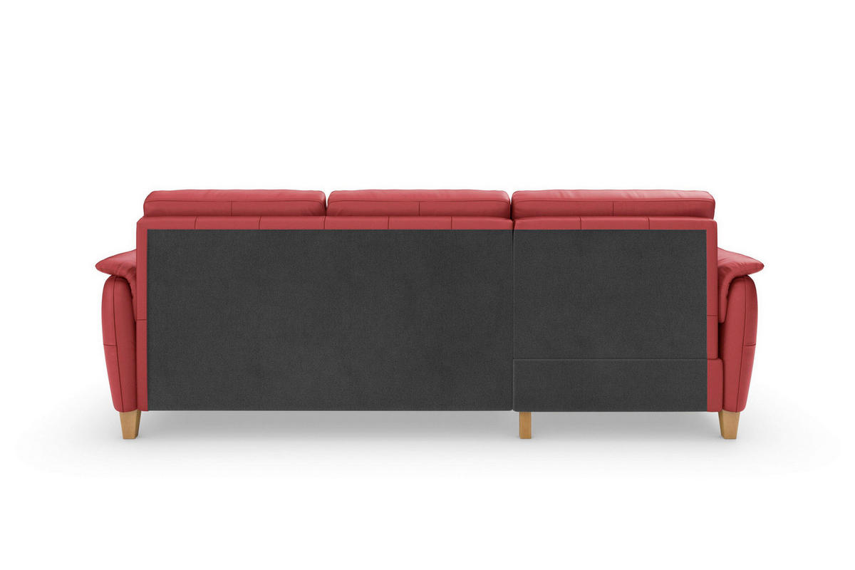 ECKSOFA PALMERA E Rot Kombination Echtleder/Stoff Mikrofaser Bettkasten  - Eichefarben/Rot, Basics, Leder/Holz (163/244cm) - Sit & More