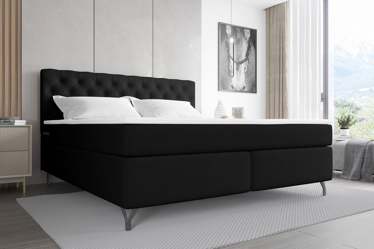BOXSPRINGBETT 180/200 cm  in Schwarz  - Schwarz, KONVENTIONELL, Textil/Metall (180/200cm) - Boxxx