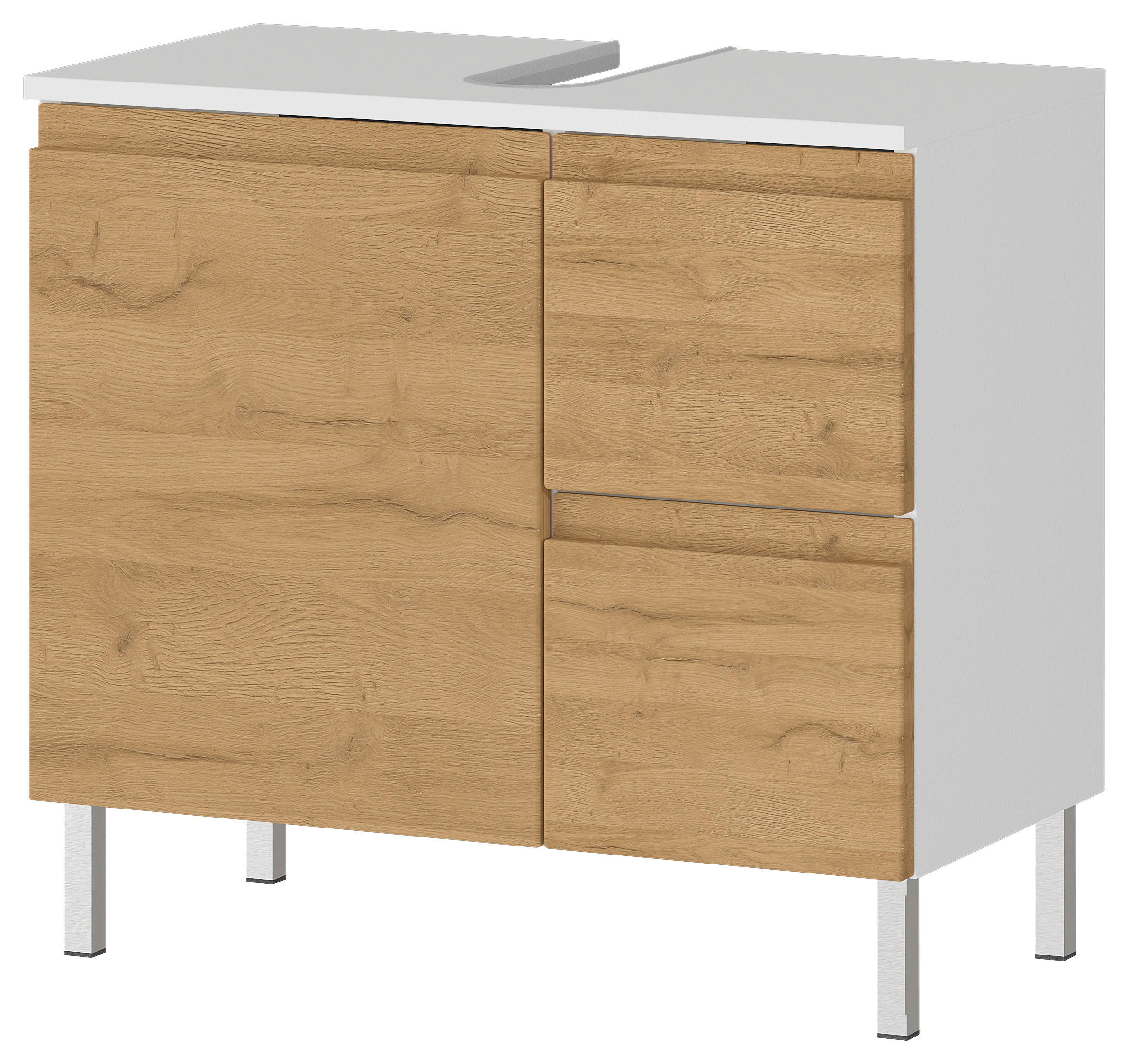 WASCHBECKENUNTERSCHRANK 60/56/34 cm  - Chromfarben/Eichefarben, MODERN, Holzwerkstoff/Metall (60/56/34cm) - Germania