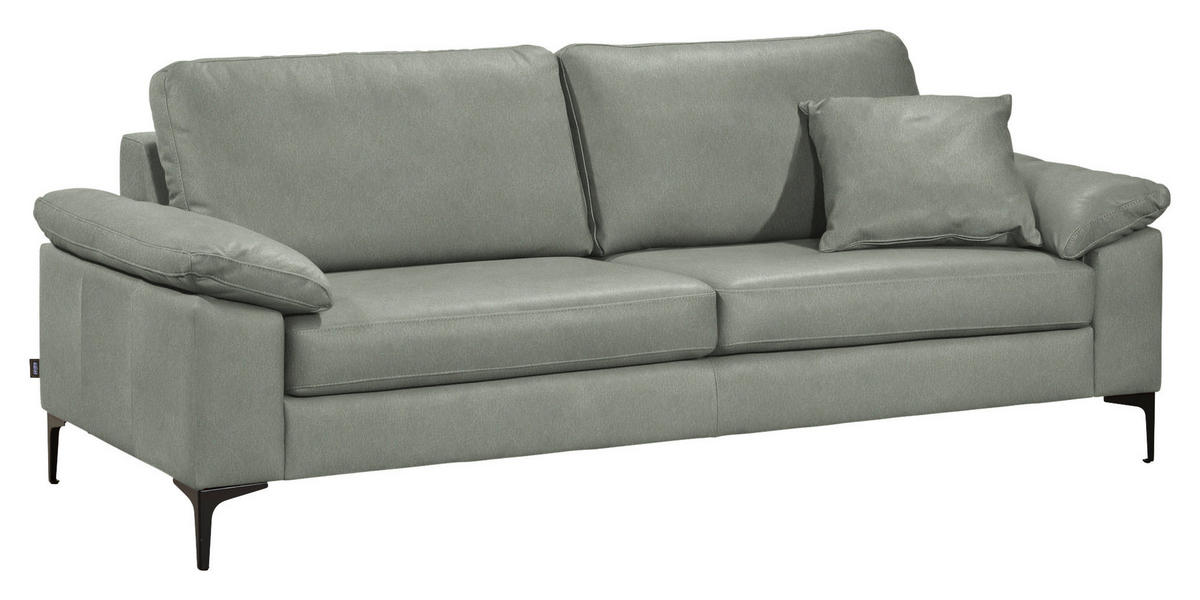 3-SITZER-SOFA  in Echtleder Hellgrau   - Hellgrau/Schwarz, Design, Leder/Metall (224/86/97cm) - Schöner Wohnen
