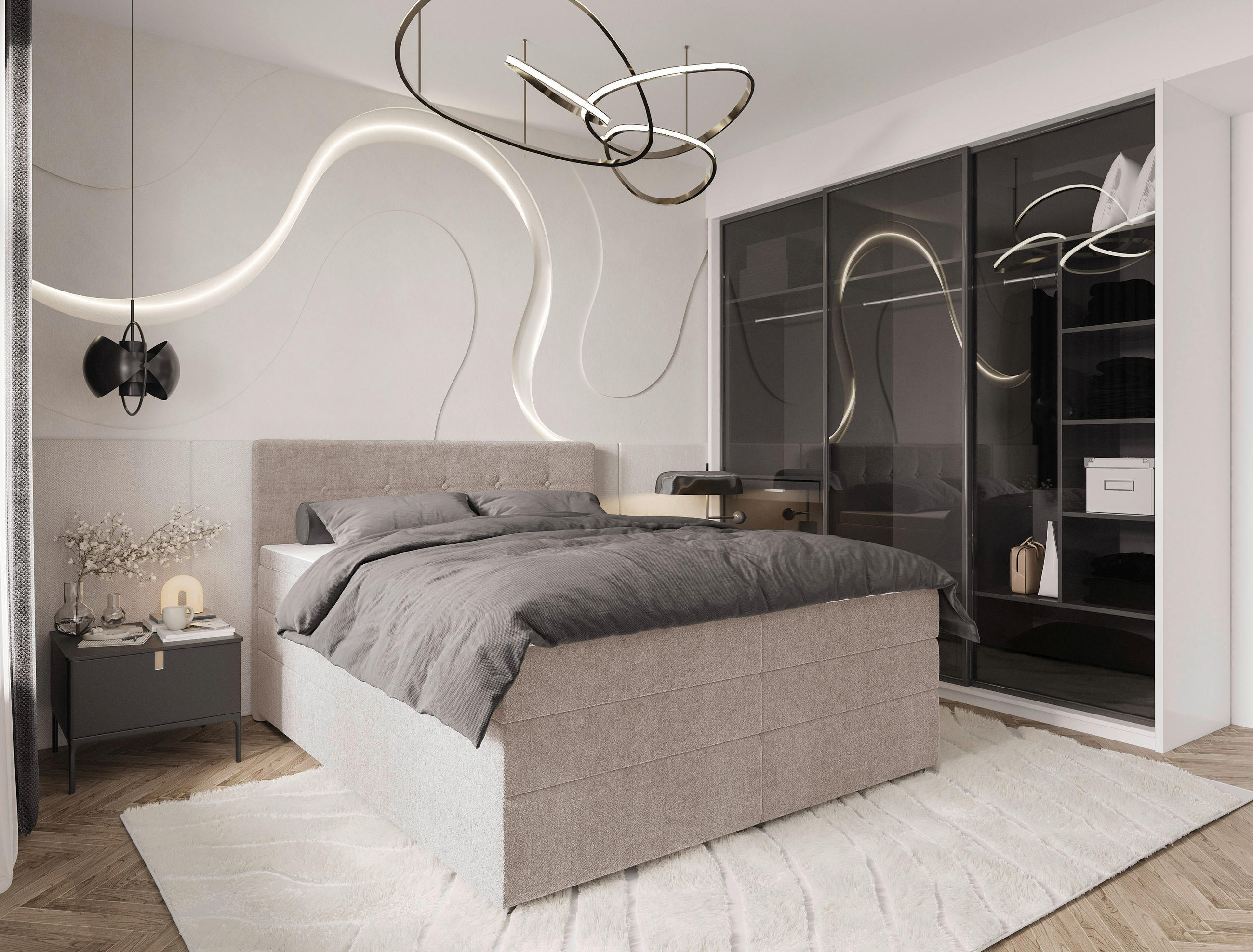 BOXSPRINGBETT 200/200 cm  in Beige  - Beige/Schwarz, Konventionell, Kunststoff/Textil (200/200cm) - Carryhome