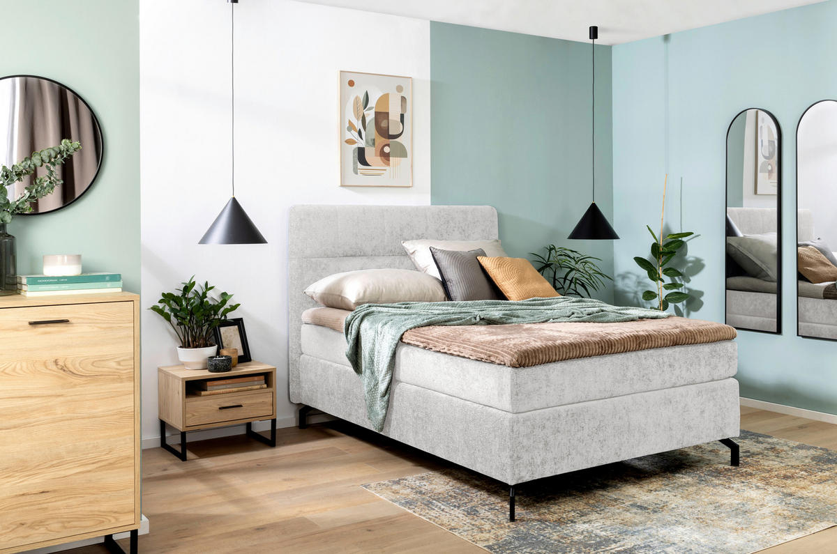 BOXSPRINGBETT 140/200 cm  in Hellgrau  - Hellgrau/Schwarz, Design, Textil/Metall (140/200cm) - Esposa