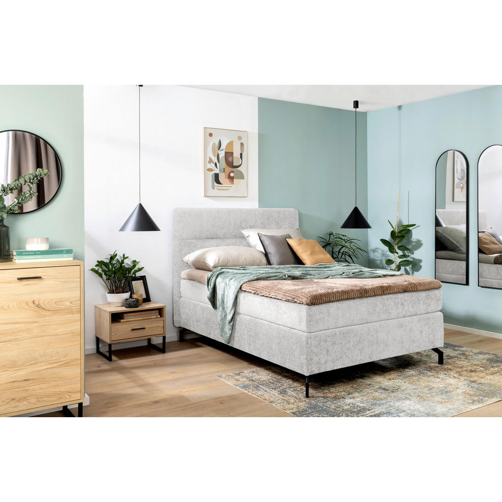 Thumbnail - Esposa Boxspringbett, Hellgrau, Textil, H3, Höhe ca. 17 cm, 140x200 cm, Stoffauswahl, Topper durchgehend, Matratze in ve...