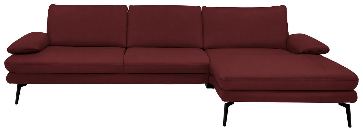 ECKSOFA in Echtleder Rot  - Rot/Schwarz, Design, Leder/Metall (310/180cm) - Dieter Knoll