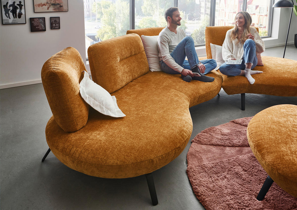 BIGSOFA Flachgewebe Senfgelb  - Senfgelb/Schwarz, Design, Textil/Metall (456/93/138cm) - Moderano