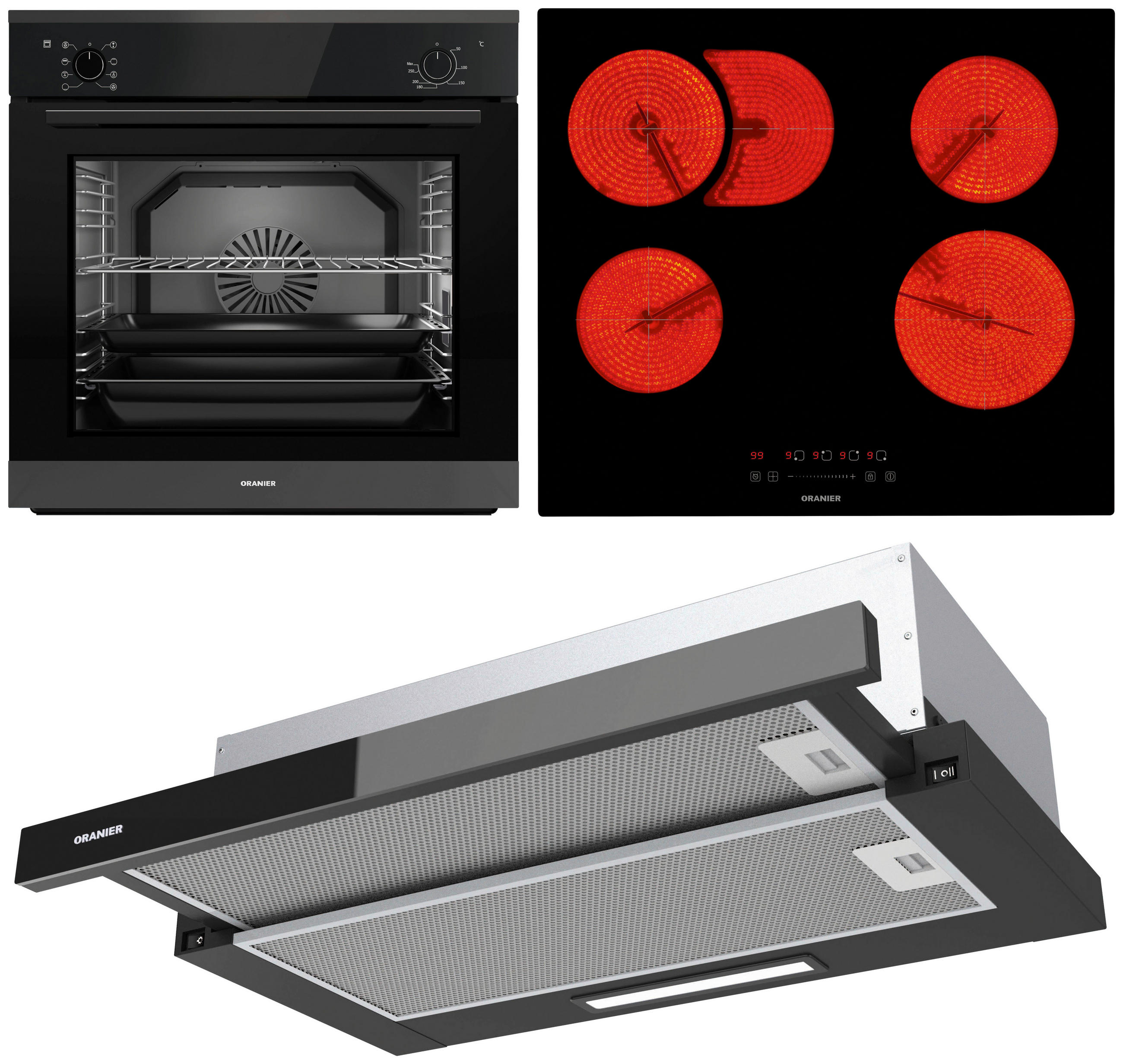 ELEKTROGERÄTESET - Schwarz, Basics, Glas/Metall (59,6/59,5/54,8cm) - Oranier