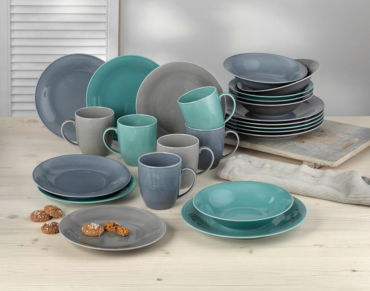 KOMBISERVICE Blau, Grau, Grün Jive 24-teilig 6 Personen  - Blau/Grau, KONVENTIONELL, Keramik - Van Well