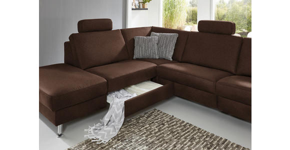 ECKSOFA in Mikrofaser Dunkelbraun  - Dunkelbraun/Alufarben, Design, Textil/Metall (242/275cm) - Dieter Knoll