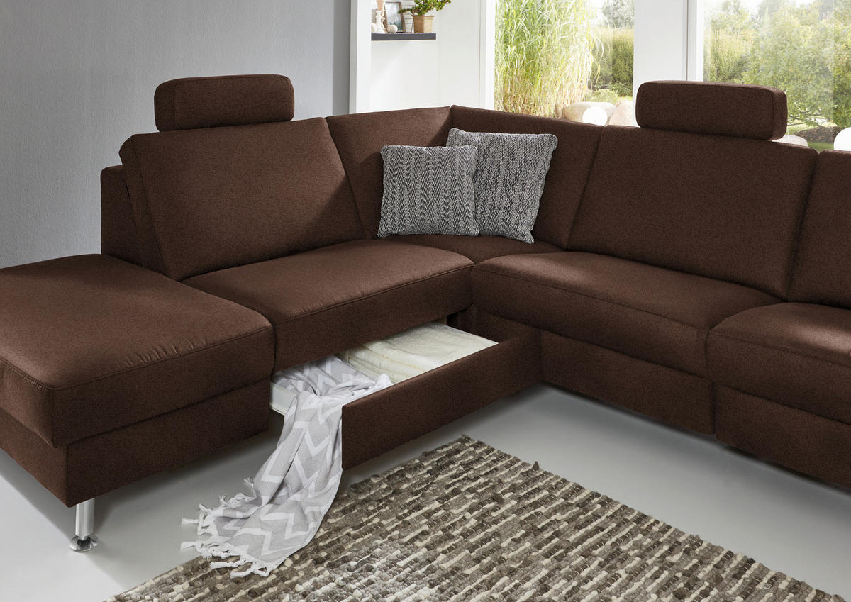ECKSOFA in Mikrofaser Dunkelbraun  242/275 cm  - Dunkelbraun/Alufarben, Design, Textil/Metall (242/275cm) - Dieter Knoll