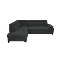 ECKSOFA Schwarz Chenille Bettkasten, Schlaffunktion, Rücken echt, Kopfteilverstellung, Liegefläche im Originalstoff  - Schwarz, KONVENTIONELL, Textil/Metall (206/265cm) - Carryhome