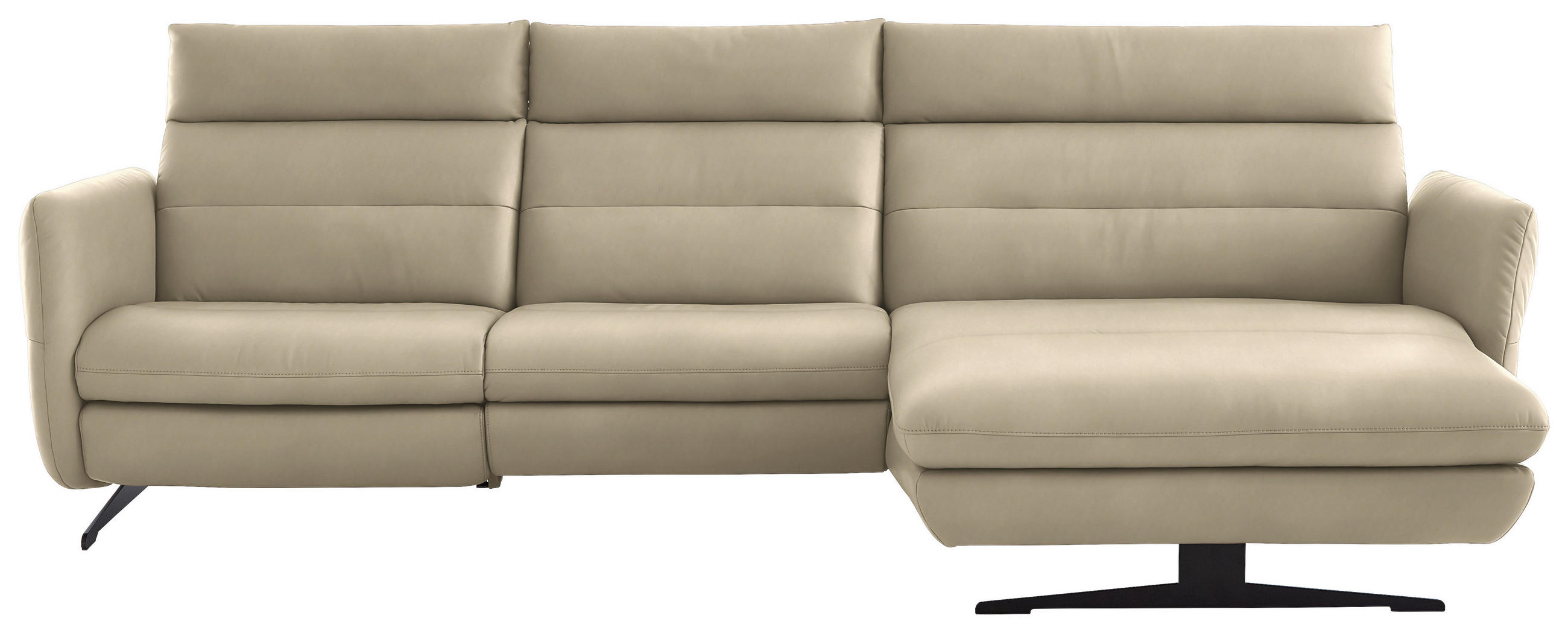 ECKSOFA in Echtleder Ecru  - Ecru/Schwarz, Design, Leder/Metall (300/157cm) - Dieter Knoll