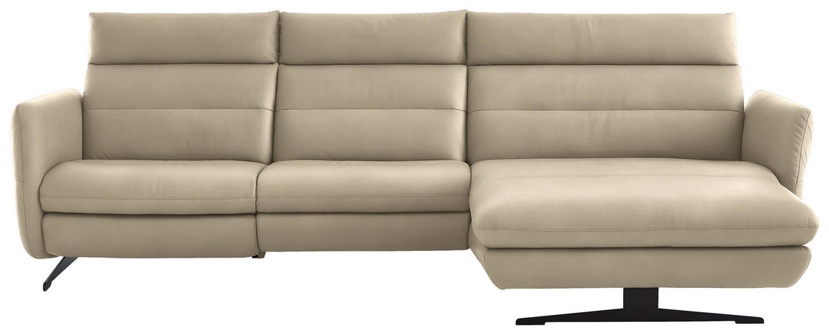 ECKSOFA in Echtleder Ecru  - Ecru/Schwarz, Design, Leder/Metall (300/157cm) - Dieter Knoll