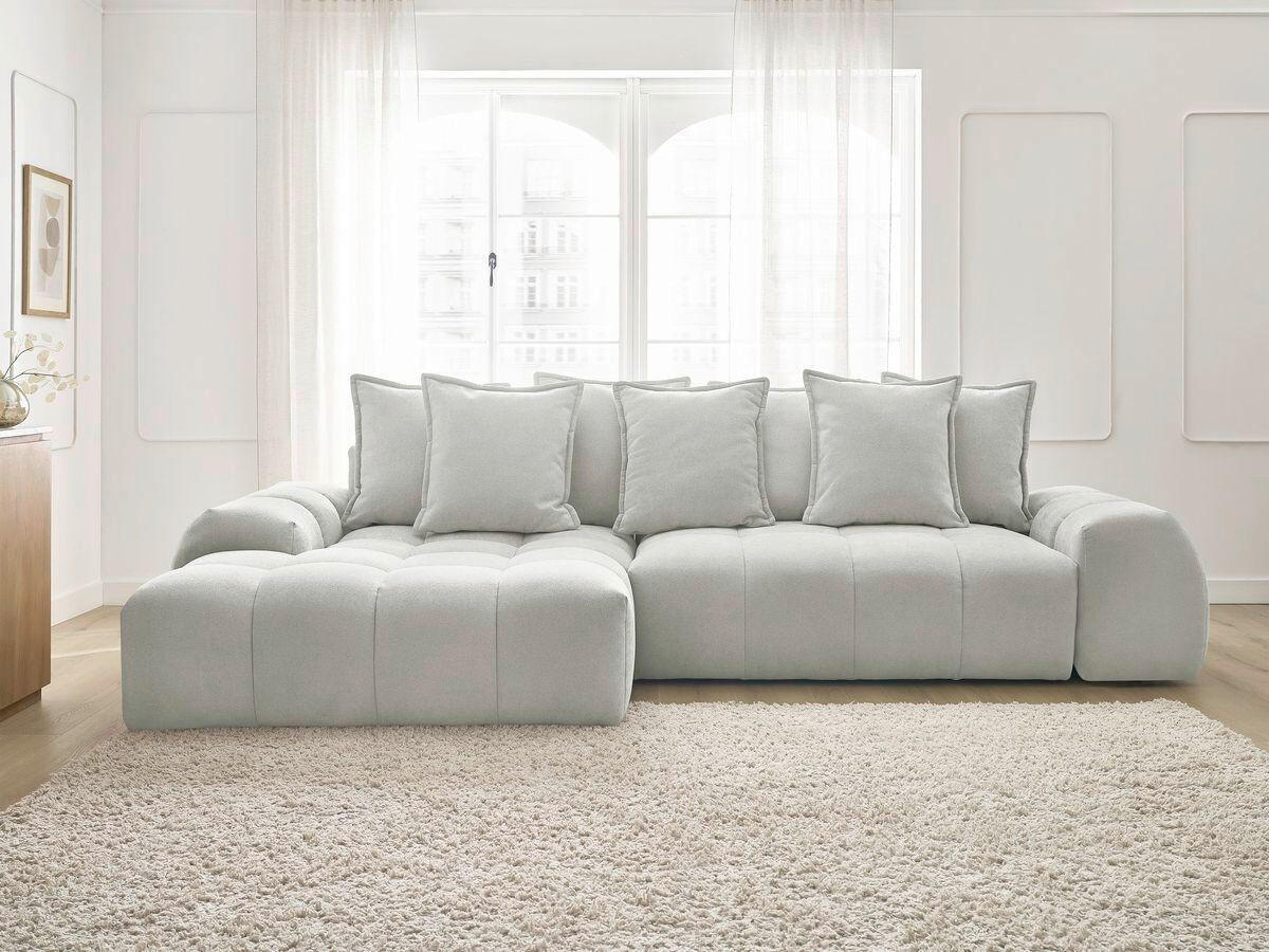 ECKSCHLAFSOFA EVEREST  mit Rücken echt, Armteil links, Armteil rechts Struktur Hellgrau  - Hellgrau/Schwarz, MODERN, Kunststoff/Textil (180/318cm) - Livetastic