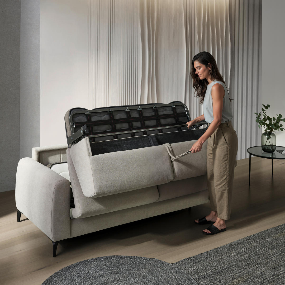 KANAPÉÁGY fa, textil  - fekete, Konventionell, textil/fa (203/88/102cm) - Novel