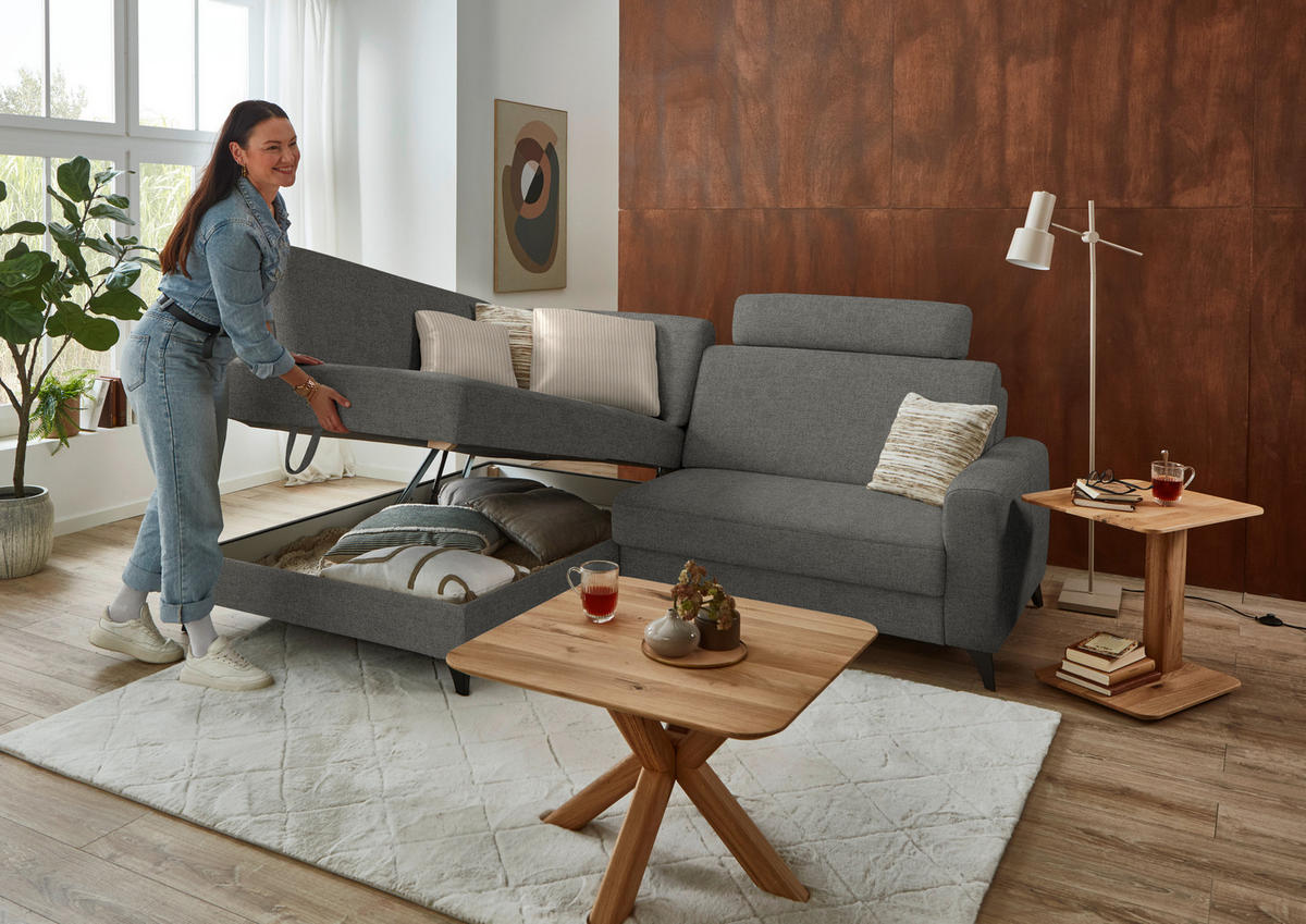 ECKSOFA  Chenille Grau  - Schwarz/Grau, Design, Textil/Metall (182/239cm) - Beldomo Comfort