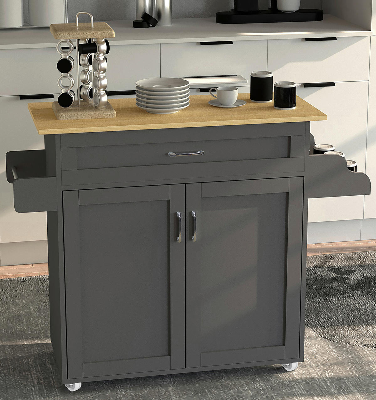 SERVIERWAGEN in Anthrazit, Honigeiche  - Honigeiche/Anthrazit, Basics, Holzwerkstoff/Kunststoff (114/89/39cm) - MID.YOU