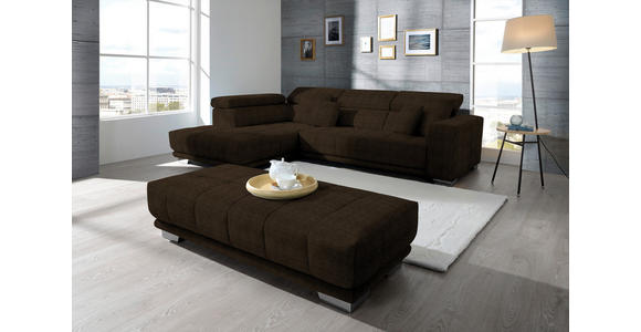 ECKSOFA in Mikrofaser Dunkelbraun  - Chromfarben/Dunkelbraun, Design, Textil/Metall (207/301cm) - Xora