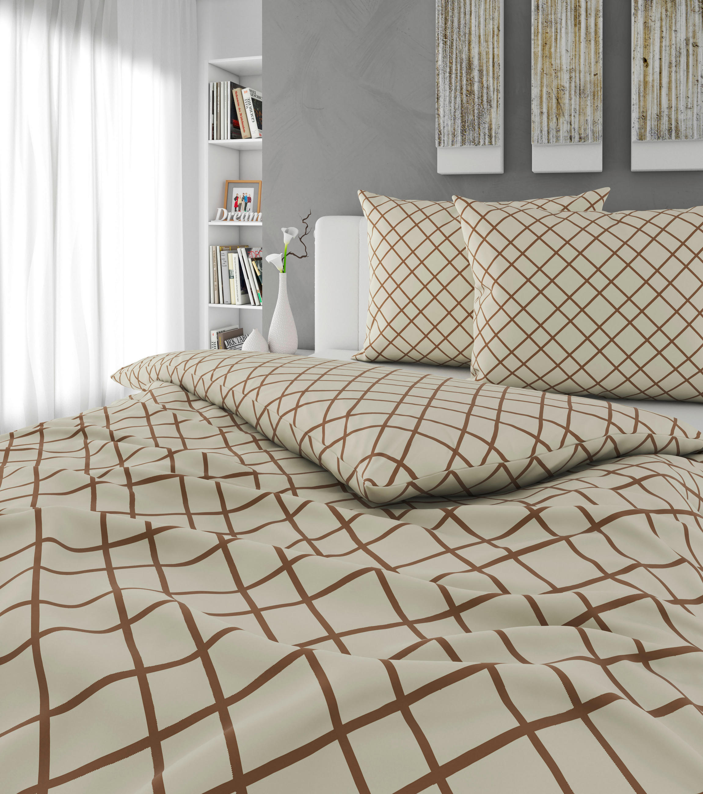 BETTWÄSCHESET Flanell 200/210 cm  65 cm/100 cm  - Creme/Braun, Konventionell, Textil (200/210cm) - Esposa