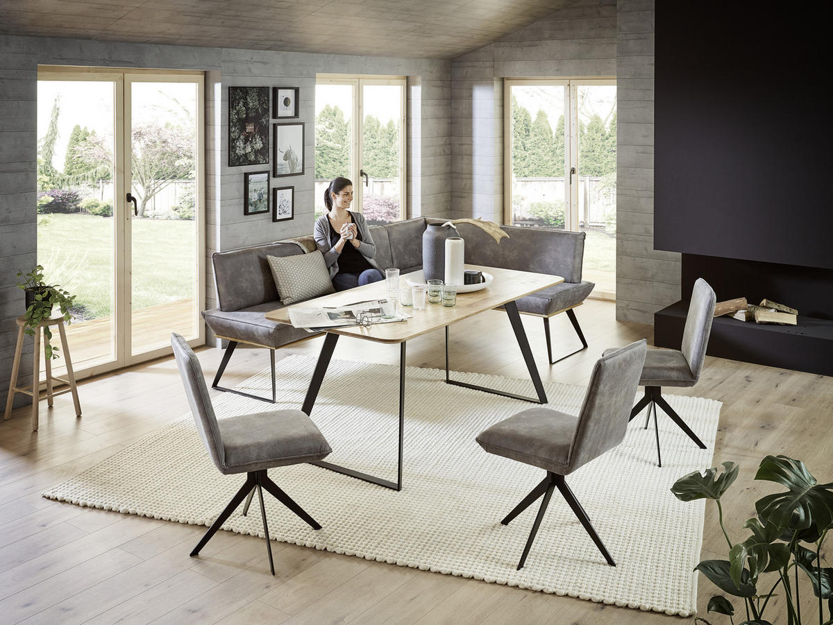 ESSTISCH Wildeiche massiv rechteckig Schwarz, Eichefarben  - Eichefarben/Schwarz, Design, Holz/Metall (140/90/76cm) - Voleo