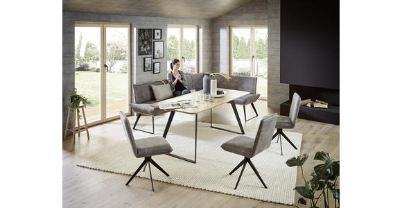 ESSTISCH Wildeiche massiv rechteckig Schwarz, Eichefarben - Eichefarben/Schwarz, Design, Holz/Metall (180/90/76cm) - Voleo