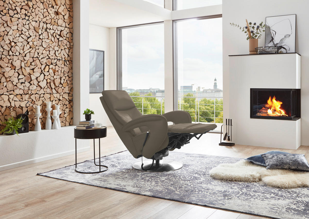 RELAXSESSEL in Leder Greige  - Chromfarben/Greige, Design, Leder/Metall (77/110/87cm) - Valdera