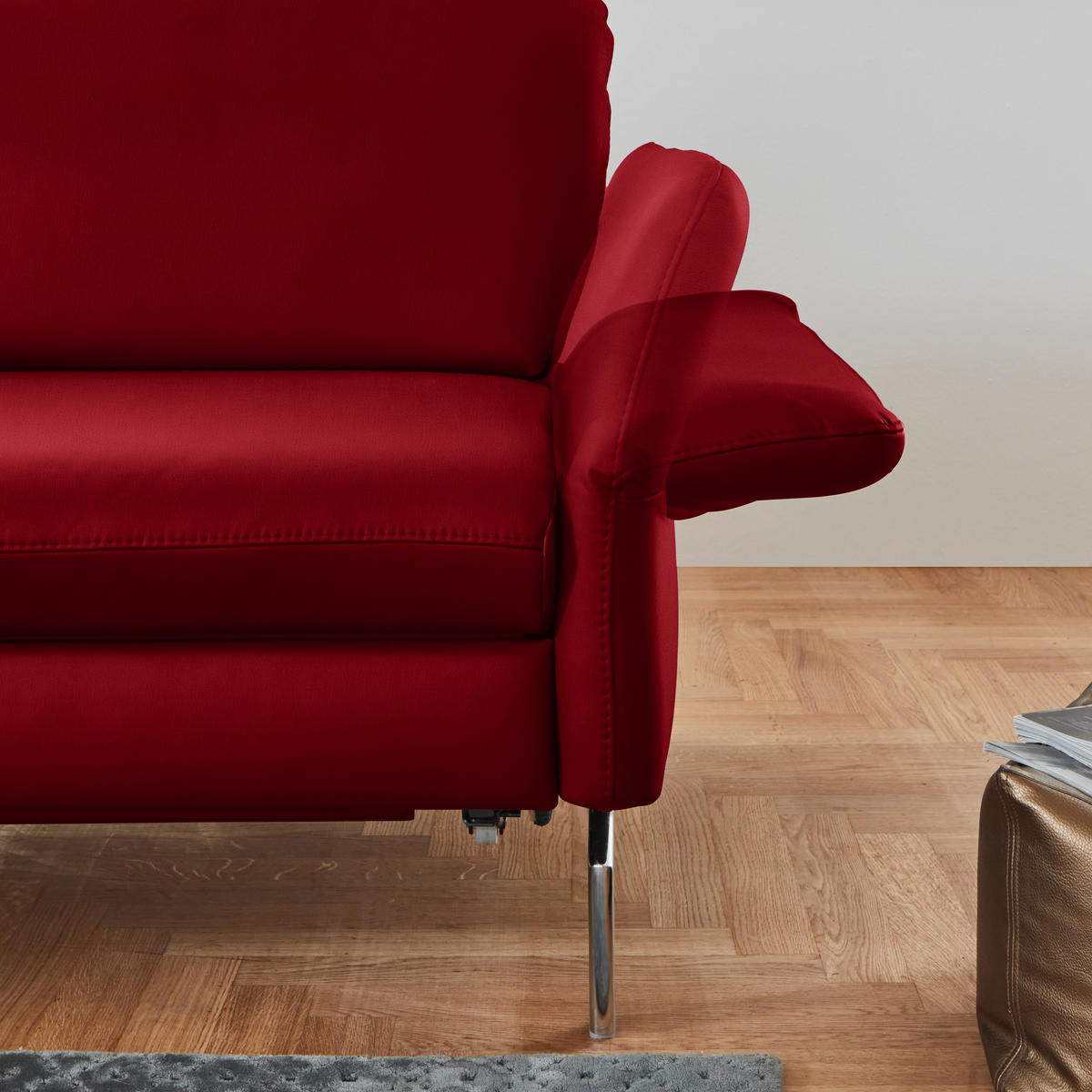 ECKSOFA in Echtleder Rot  - Rot/Alufarben, Konventionell, Leder/Metall (220/284cm) - Beldomo Premium
